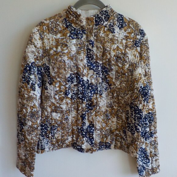 Hearts of Palm Puffer Jacket - Petite Large - Zip Front - Blue Gold White (511) - Picture 1 of 7